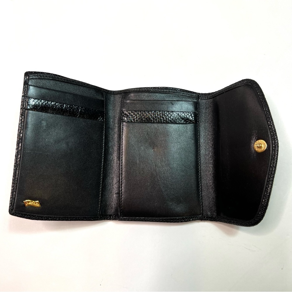 Vintage Judith Leiber Tri-fold Black Leather Wallet Credit Card Holder - Picture 3 of 14